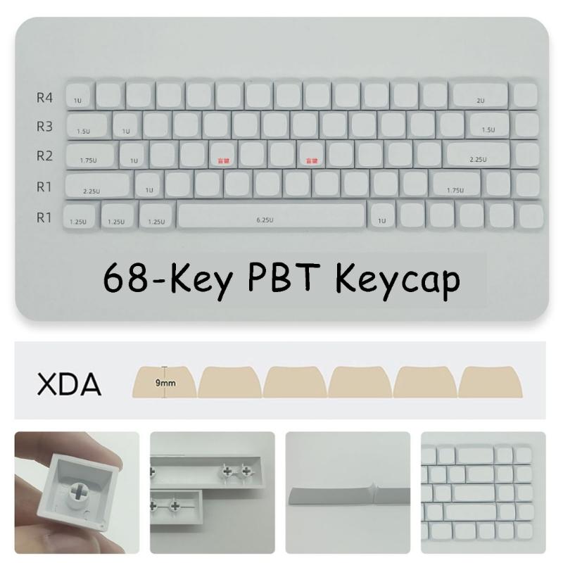 PBT-Tastenkappen, 68 Tasten, minimalistisches weißes Blanko-Tastenkappen-Sublimations-Tastenkappen für AK680 RK68 DK68 Tastaturlayouts