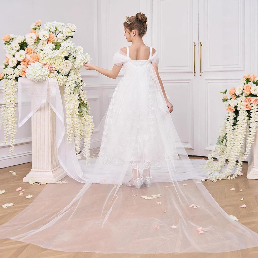 Rochie de Prințesă pentru Domnișoară de Onoare Pentru Nuntă Vară Copil Formal Fundă Rochie Lungă Pentru Școală Petrecere de Seară Copii Anul Nou Haine ALP-0103