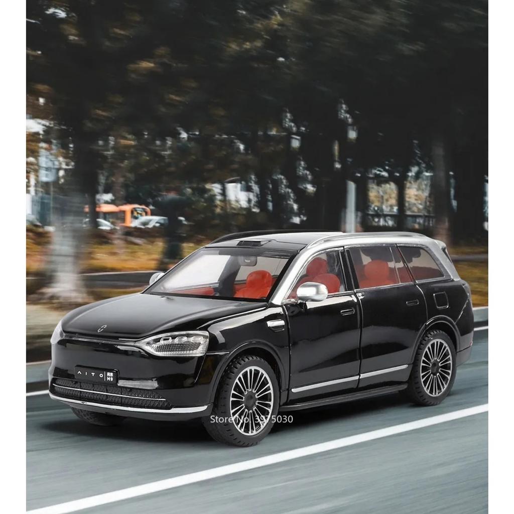 1/24 Die Cast Alloy Car Model, AITO M9, Detachable Wheels, Rubber Tires, Light Music Car, SUV, Children's Birthday Gift