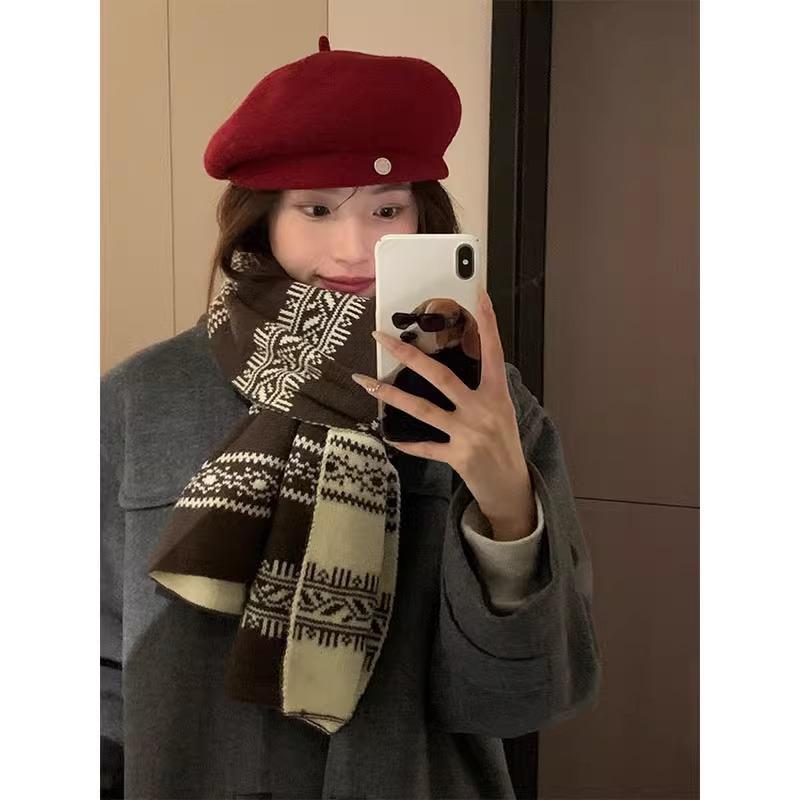 

Girls Christmas gift red scarf winter senior sense versatile new student couple scarf knitting