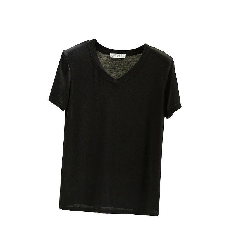 New Summer V-Neck Women's Loose Fit Modal T-Shirt - Solid Color, Short Sleeve Basic Top