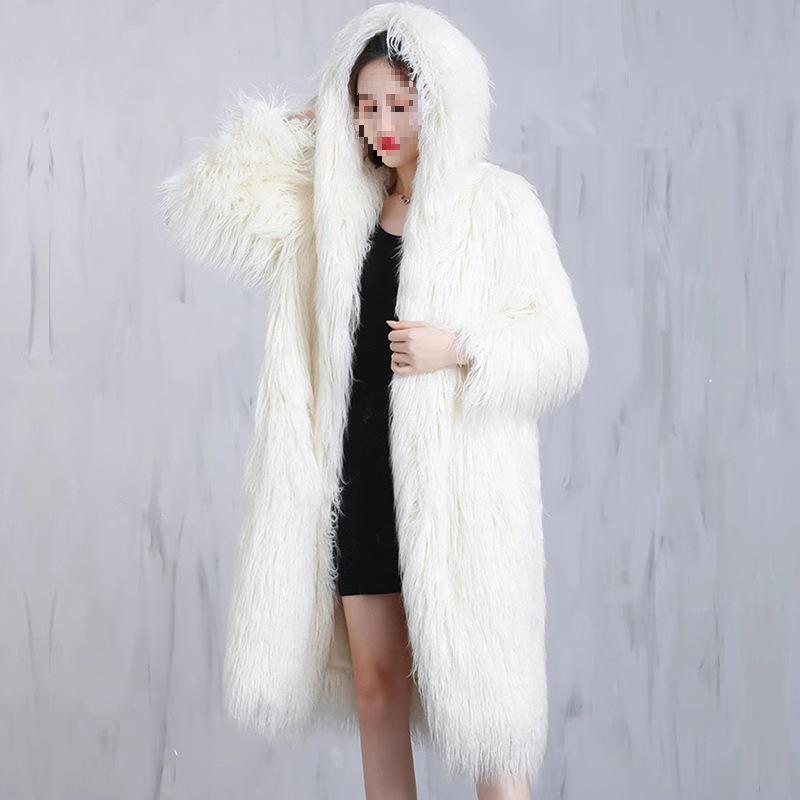 

Women s Plus Size Tanuki Wool Fur Coat - Fluffy, Long, Hooded, and Warm Shawl for Casual Winter Wear 6XL білий