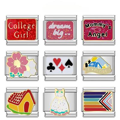 2023 Nowa moda Błyszcząca spódnica domowa z kwiatami Urok włoskich ogniw Pasuje do bransoletki 9 mm ze stali nierdzewnej Tworząca biżuterię DJ666-B