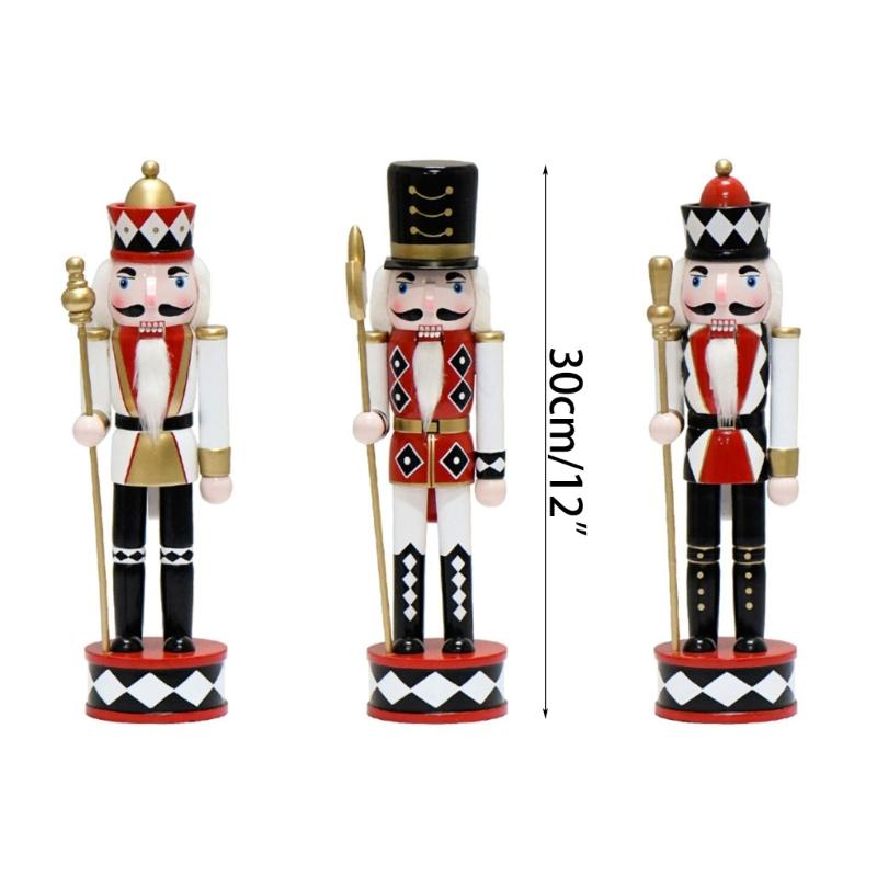 30cm Christmas Nutcrackers Ornament Hand Painted Doll Wood Solider King Figurine Tabletop Decorations for Home Bedroom