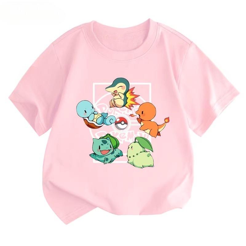 Potdemiel Estate Nuova T-shirt in Puro Cotone con Stampa Pikachu per Bambini, Ragazzi e Ragazze, T-shirt per Bambini Comoda e Traspirante