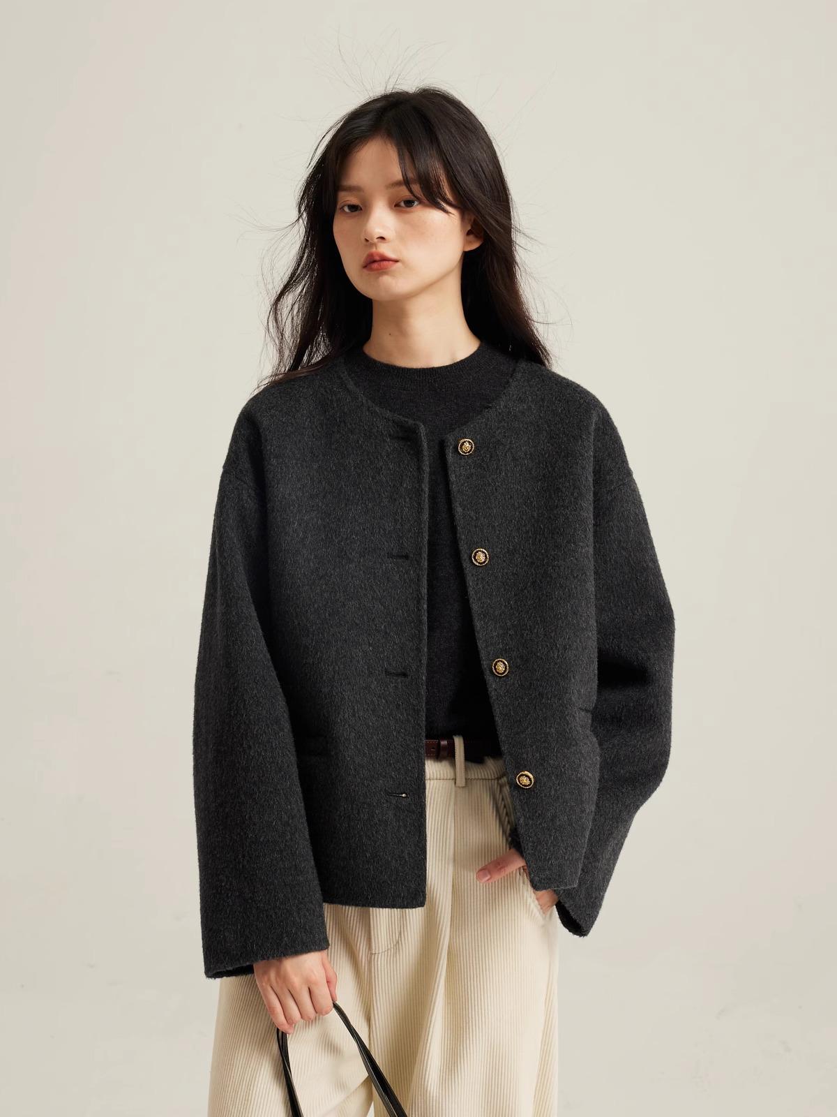 

Женское пальто из шерсти премиум-класса - Новинка сезона Осень/Зима 2025, маленький размер, короткая куртка с круглым вырезом в элегантном стиле L