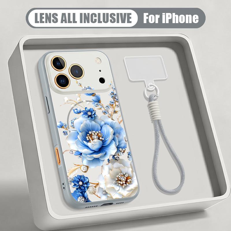 Little Floral Pattern Hand Strap Case For iPhone 17 Pro Max iPhone 16 15 14 13 Pro Max Magnetic For Magsafe Hybrid TPU+PC Matte Cover