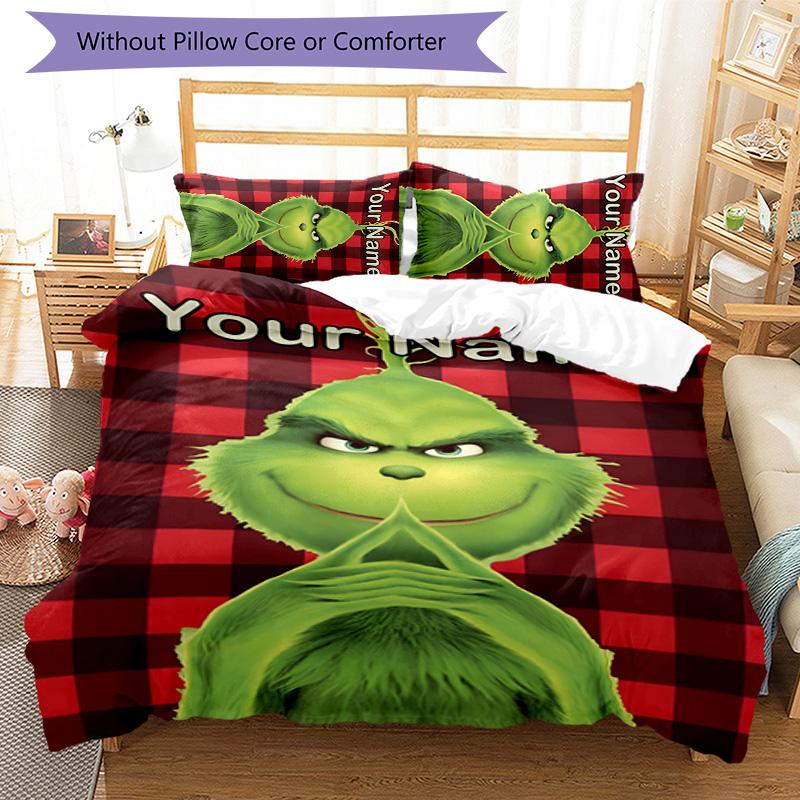 3pcs Crunch Christmas2 Cover Set - Personalized Name, HD Printed Bedding with 1 Cover and 2 Pillowcases - Perfect for Home Decor, Easy Care