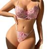 Elegant Pink Floral Embroidered Underwire Lingerie Set