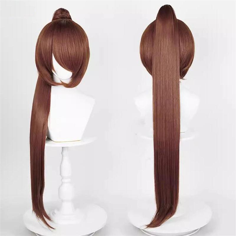 Peruca de cosplay de rabo de cavalo reto de 90 cm, peruca curta de anime, peruca universal multicolorida, resistente ao calor, cabelo sintético + touca