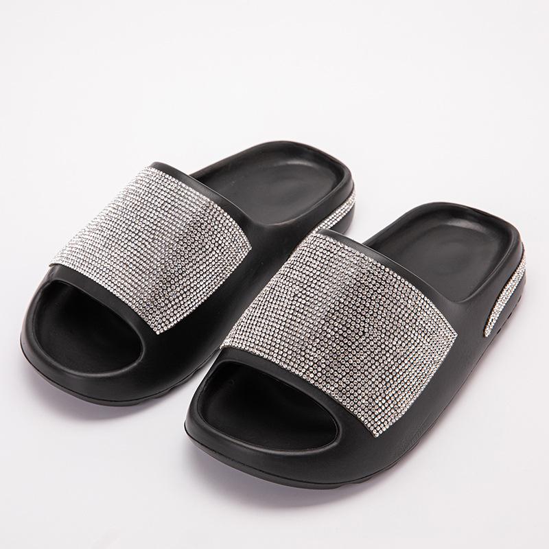 Womens Fashion Platform Rhinestone Decor Slide Sandals Outdoor Non Slip Beach Slippers