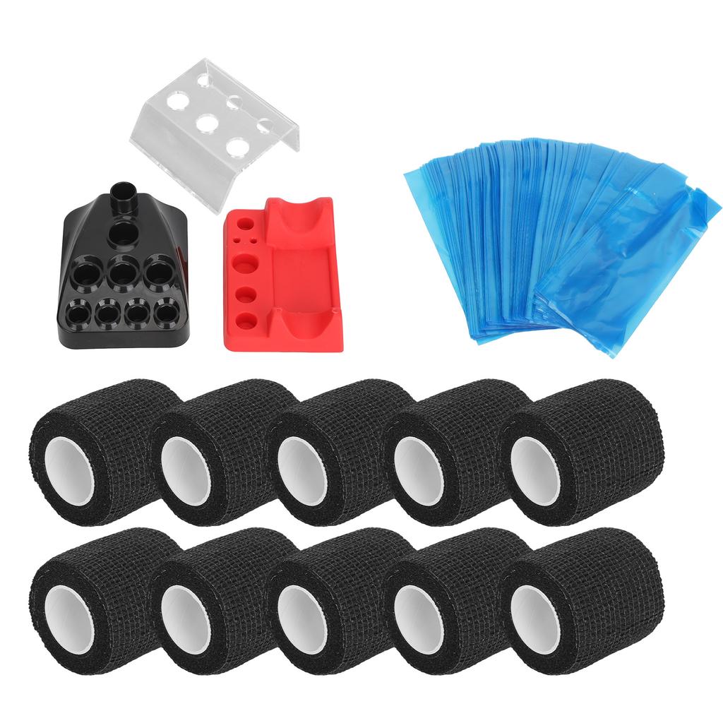 10pcs Tattoo Pen Elastic Bandage 200pcs Blue Tattoo Machine Pen Covers 3pcs Tattoo Ink Cup Holder Color Rack