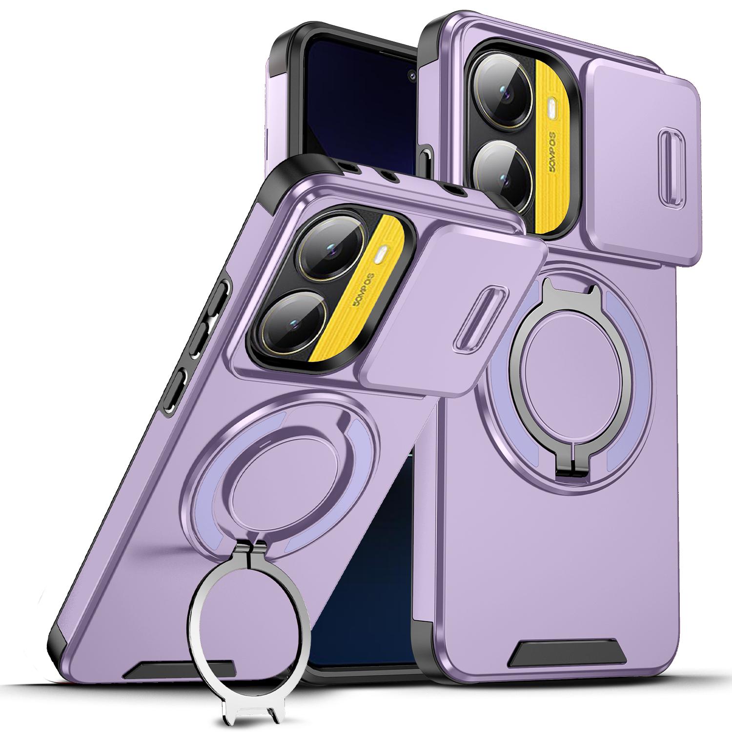 

Чехол для POCO X6 X7 Pro 5G Чехол Armor Сдвижная защита объектива камеры Задняя крышка для Xiaomi POCO X7 X6 Кольцо-подставка Противоударный Funda For POCO X6 фиолетовый