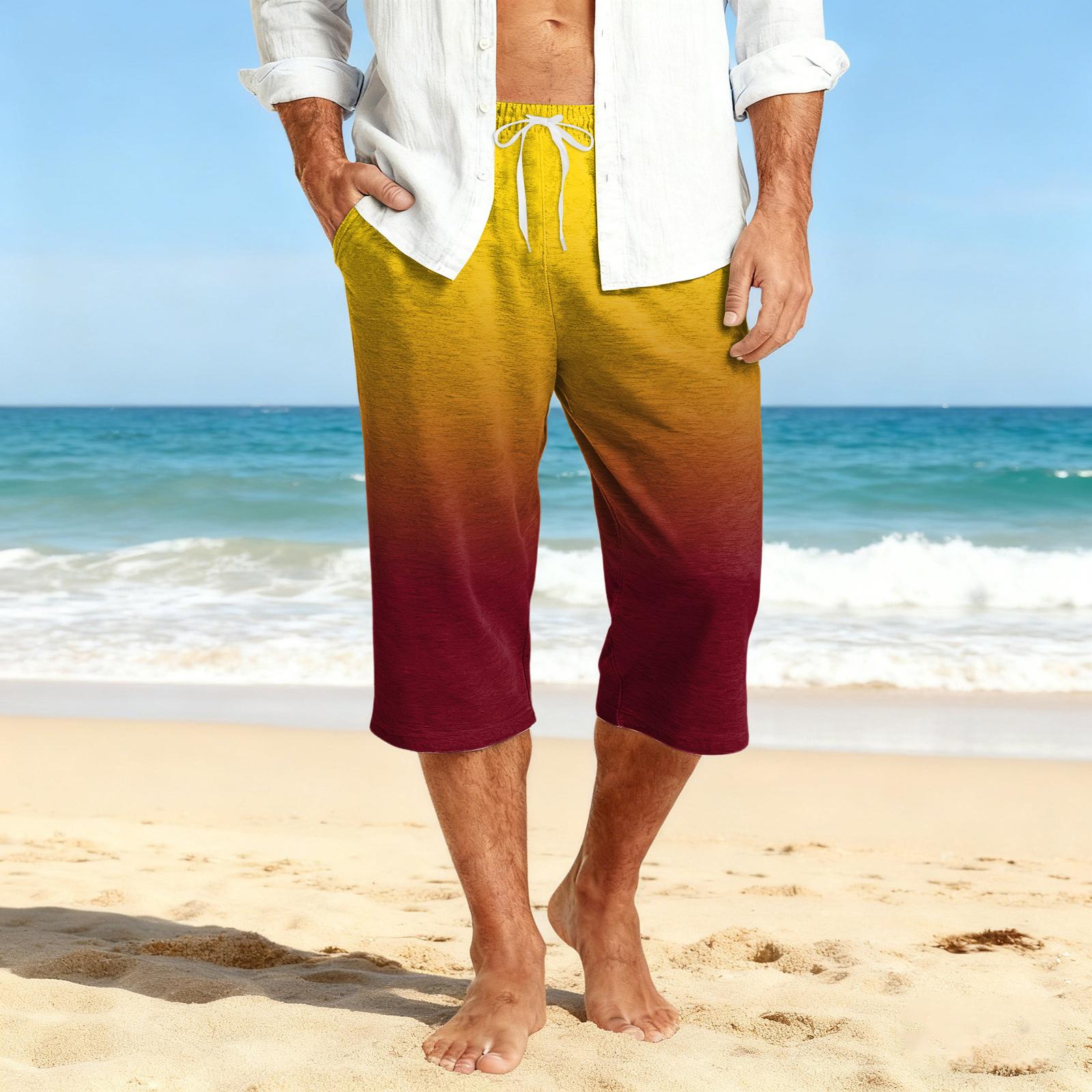 Men s Casual Drawstring Cropped Shorts XXL жёлтый