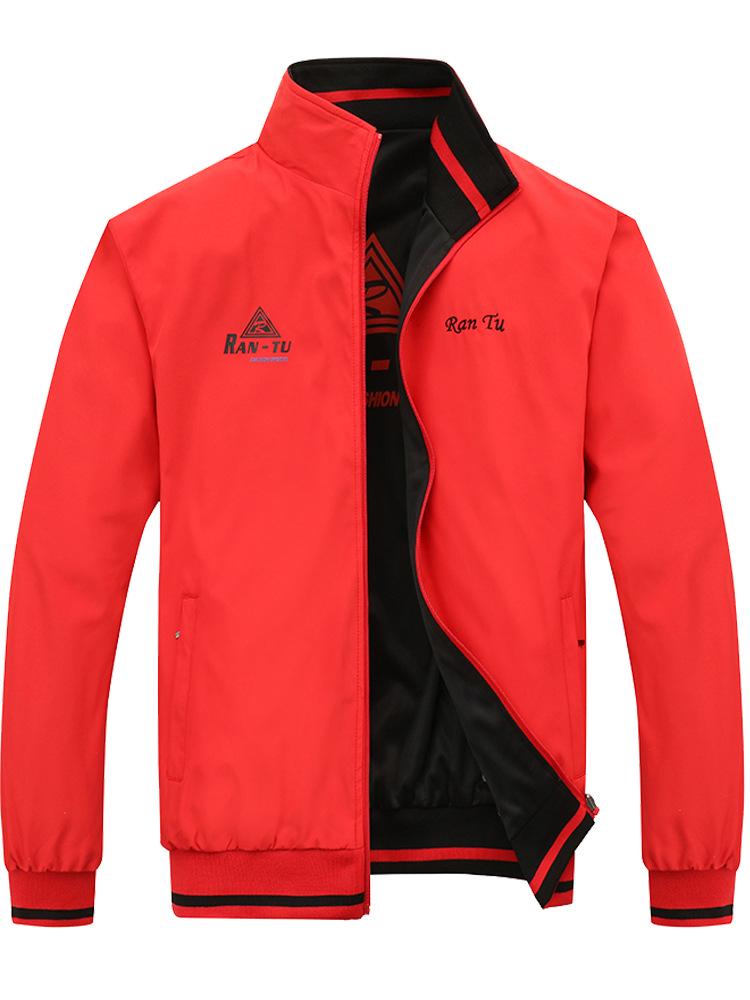 Men's Reversible Windproof Jacket: Double-Sided Wear, Casual, Loose Fit, Plus Size, Single-Layer for Spring & Autumn.