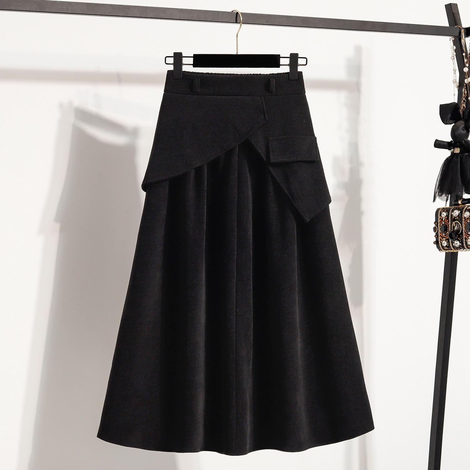 

Dimanaf 2025 Осень Большие размеры Длинные женские юбки Эластичная талия Оверсайз Карманы Элегантные Юбки с высокой талией А-силуэта XL чёрный