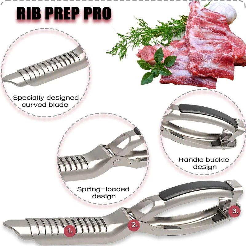 ABBP-2 Stück Rippenhautentfernungswerkzeuge, Rippenvorbereitungswerkzeug, Edelstahl-BBQ-Rippenschäler Mit 2 Stück Pinzette und Handschuhen
