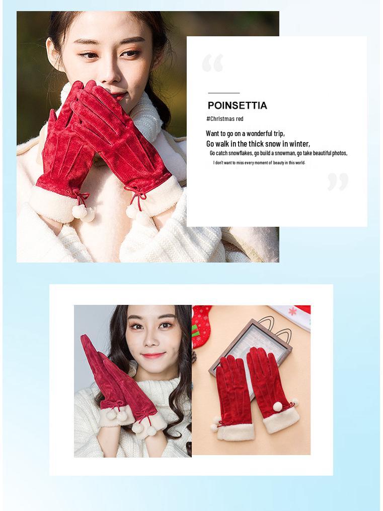 Women's Fleece-Lined Leather Cycling Gloves - Warm, Touchscreen-Ready, Perfect Christmas Gift