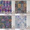 Tenda da Doccia Astratta Boemia per Bagno Tessuto in Poliestere Stampato Boho Arte Nordica Medievale con Ganci