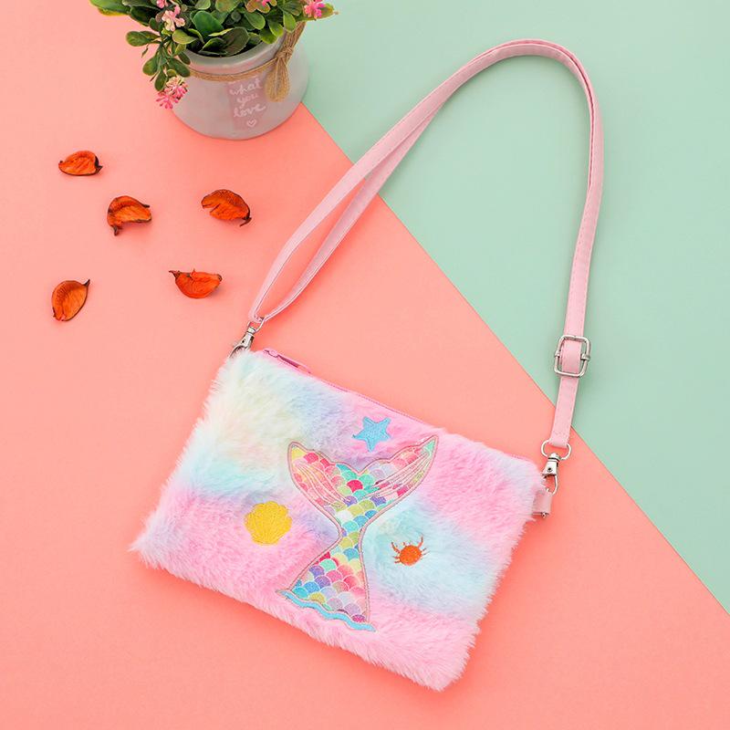 Niedliche Einhorn Plüsch Umhängetasche für Kinder - Meerjungfrau Münzbörse für Mädchen im Kindergarten.