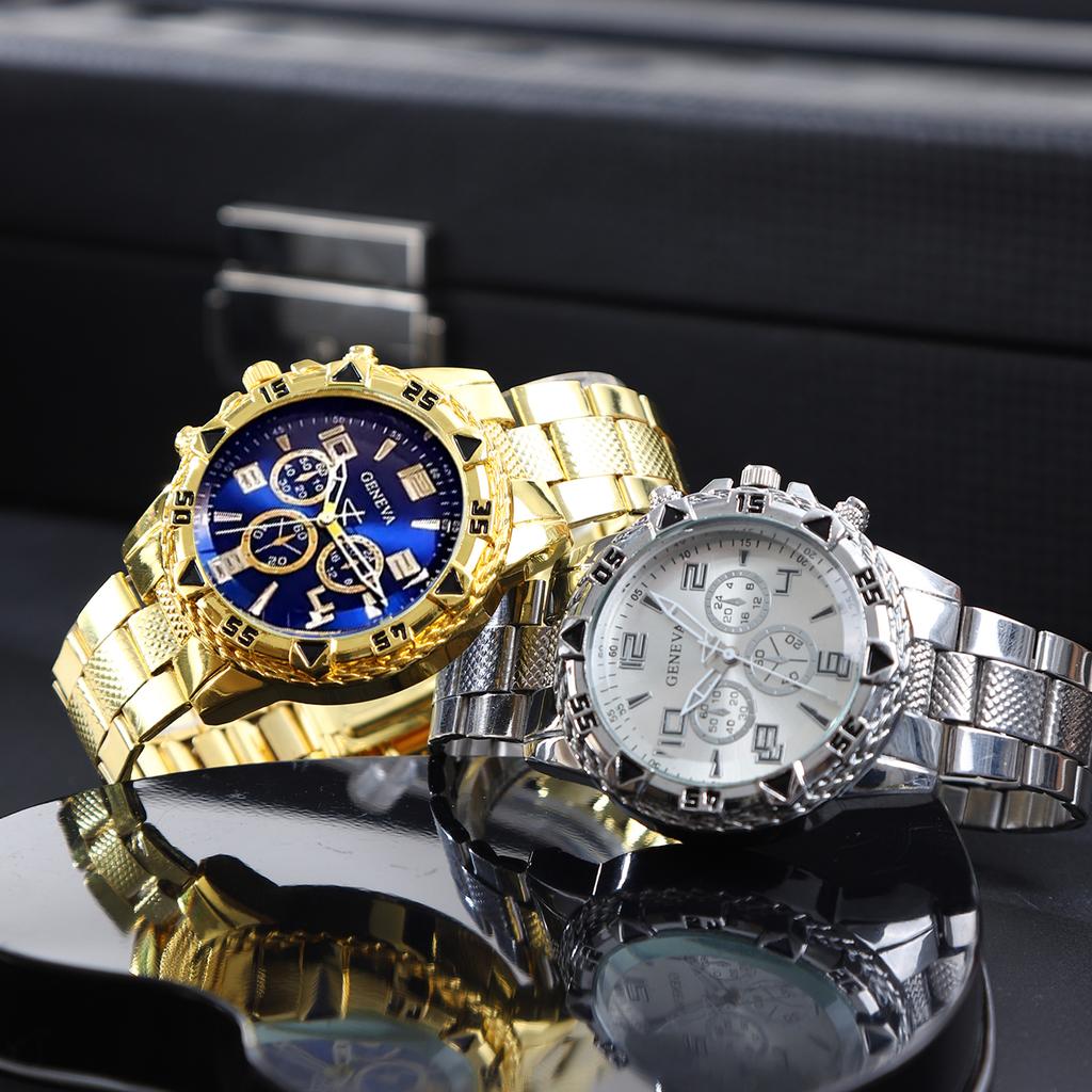 Relojes Casuales de Cuarzo para Hombre de Negocios, Sets Analógicos Dorados y Plateados con Correa de Aleación, Sets de Relojes de Pulsera Clásicos para Hombre, Regalos para Hombres.