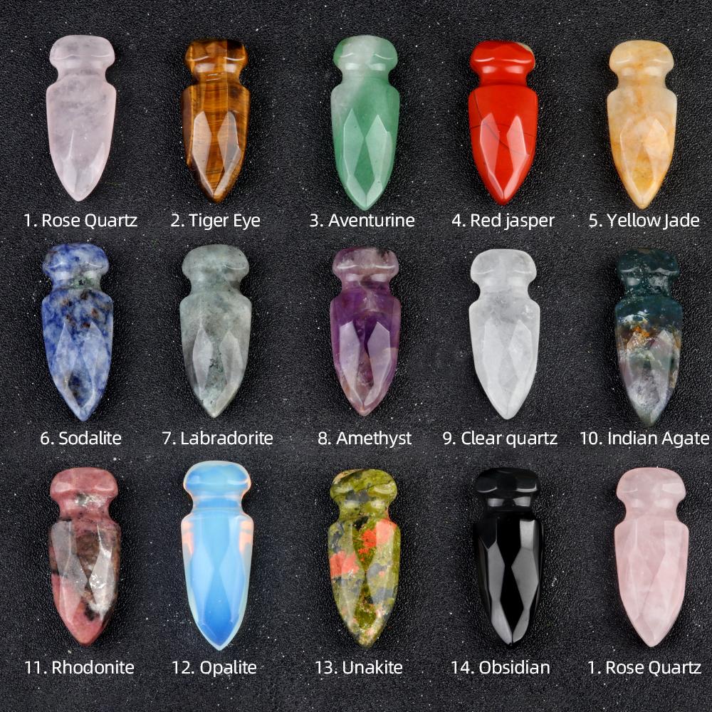 1Pc Natural Quartz Dagger Sword Carving Stone Ornaments Decorative, Reiki Healing Gemstones Home Decor, DIY Jewelry Craft Collections Gifts 50×20mm