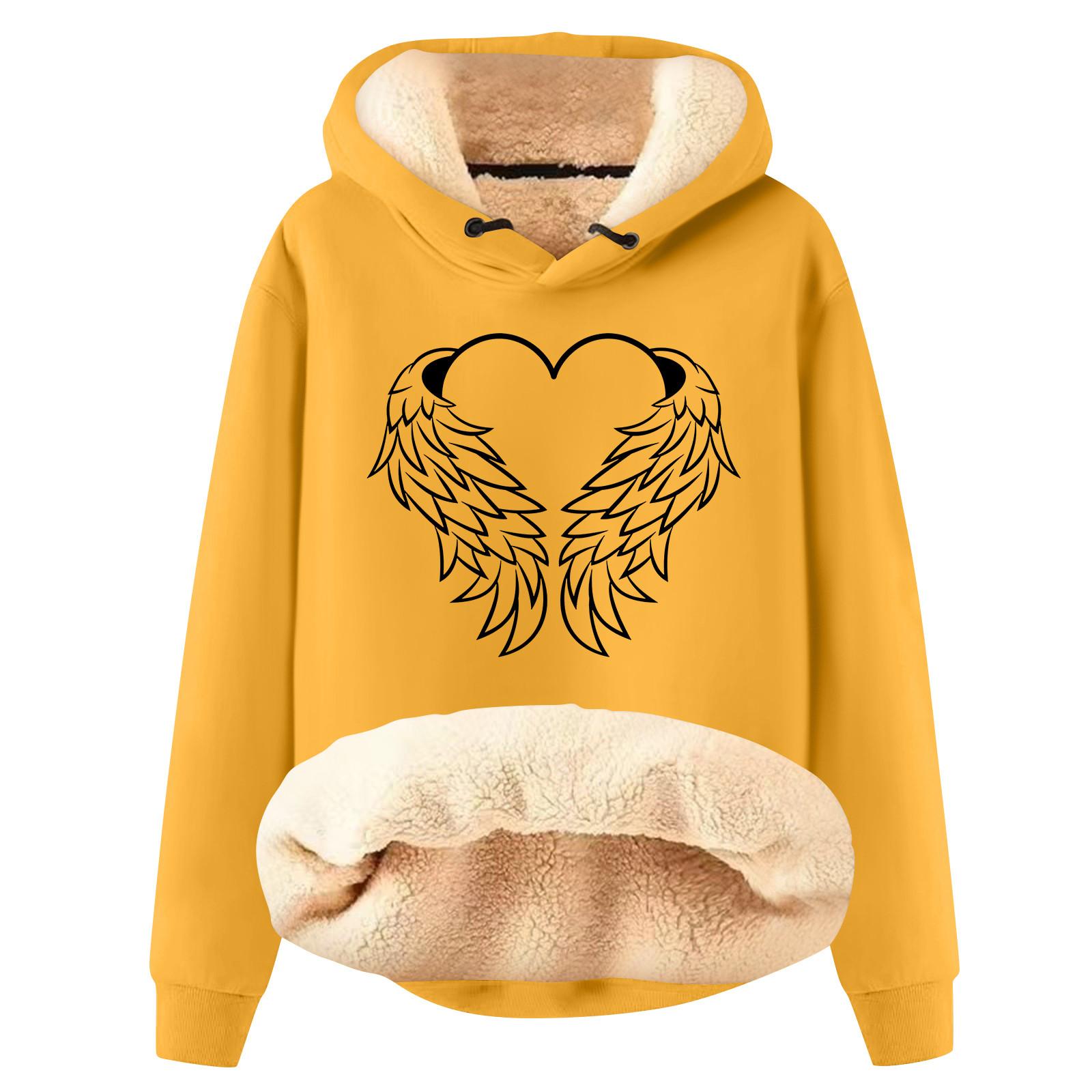 

Женская модная плюшевая теплая свободная толстовка с капюшоном и принтом XL жёлтый