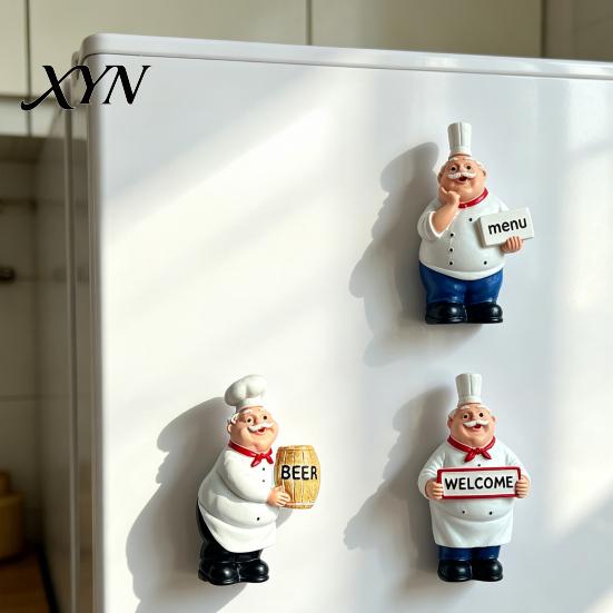 Decorative Fridge Magnet Cartoon Fat Chef Magnet, Hand-painted 3D Refrigerator Picture Photo Holder for Home Office Kitchen Decoration