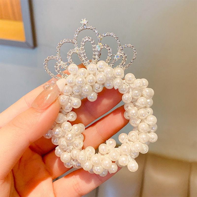 Baby Girls Fashion Pearl Crown Princess Hair Bands Elastic Rubber Bands Children Ball Hair Bun Ties Hair Styling Accessories
