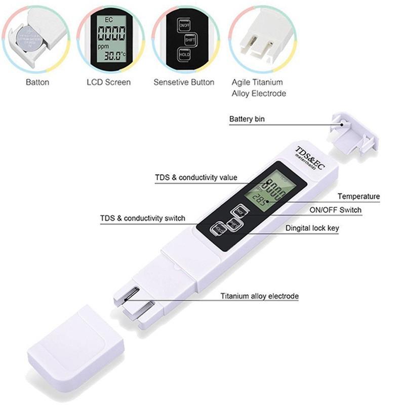 1pc White Handheld TDS Digital Water Tester High Precision Household Purified Tap Water Multifunctional Large Screen Display