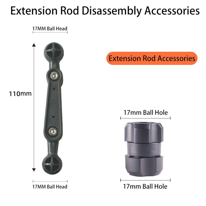 Car Phone Holder Extension Rod - Dual Ball Head Adjustable Double-jointed Support Rod Universal Fit For 17mm Ball Hole/Ball