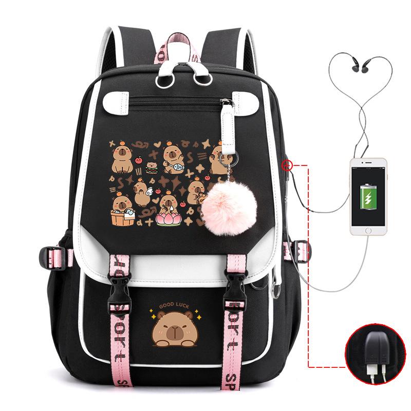 Fashion Trend Kapibara Leisure Burden Reduction Travel Bag Multifunctional Large Capacity USB Student School Bag