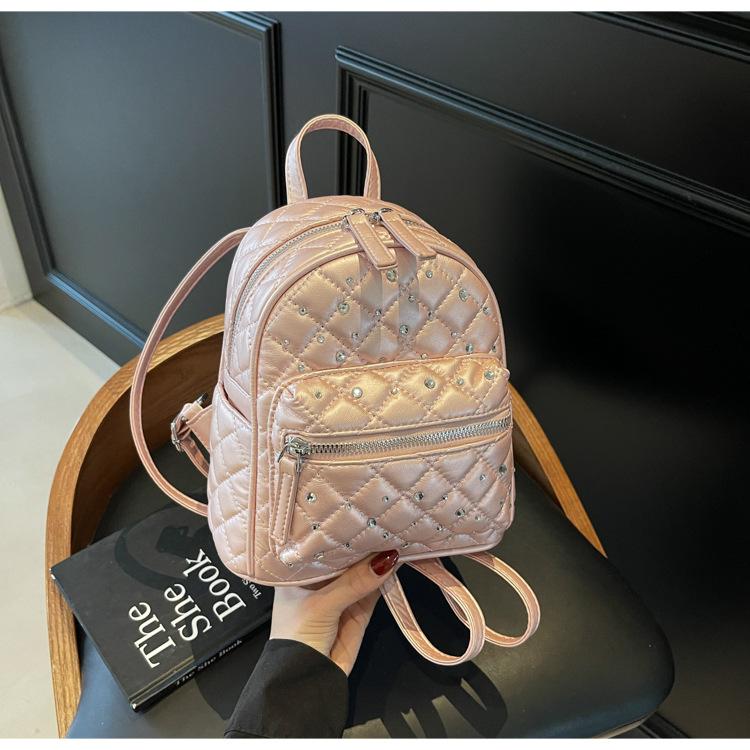 

Рюкзак из вышитой нитью ромба, новый популярный мини-рюкзак, модная дорожная сумка-ведро для женщин розовый