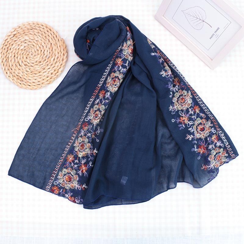 

Женская шаль для путешествий с вышивкой в стиле ретро из хлопка и льна, хиджаб, защита от солнца, теплая пляжная накидка, накидка для пустыни, богемный шарф 90x180cm