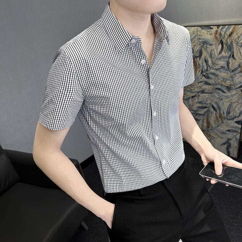 

Повседневные рубашки с отложным воротником, свободного кроя, формальные, модные, в полоску, с красивым характером, на пуговицах, с коротким рукавом, мужская одежда L белый