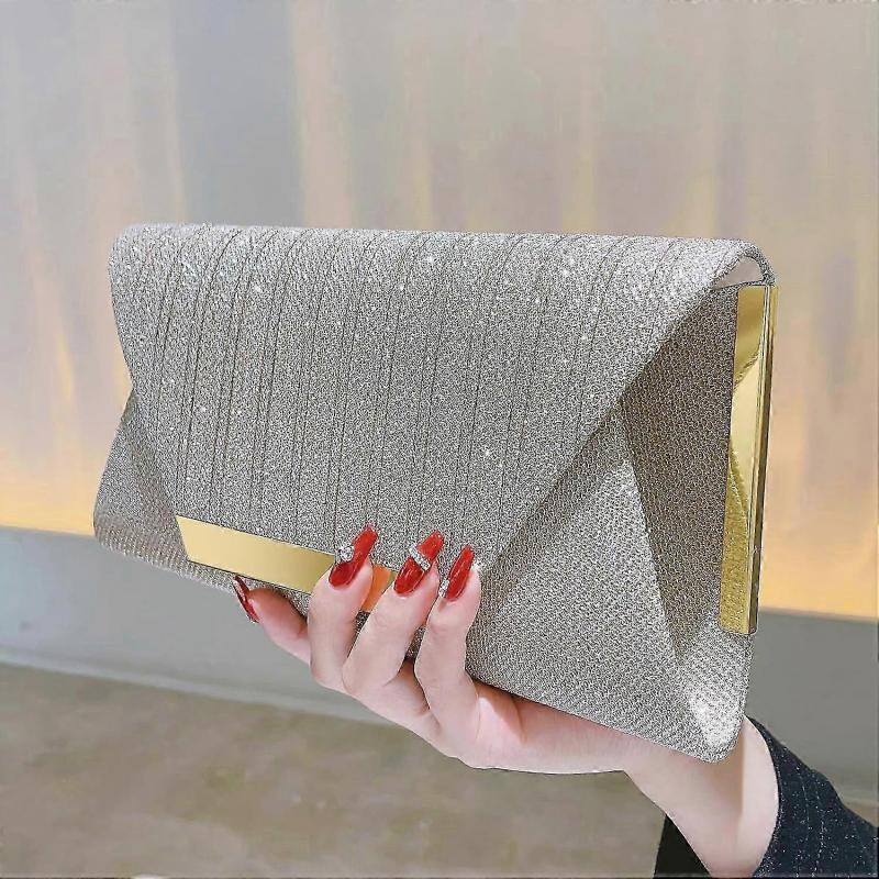 Glitter Clutch Purses for Women Evening Bags Flap Envelope Handbags Wedding Party Prom Clutch In Silver and Gold