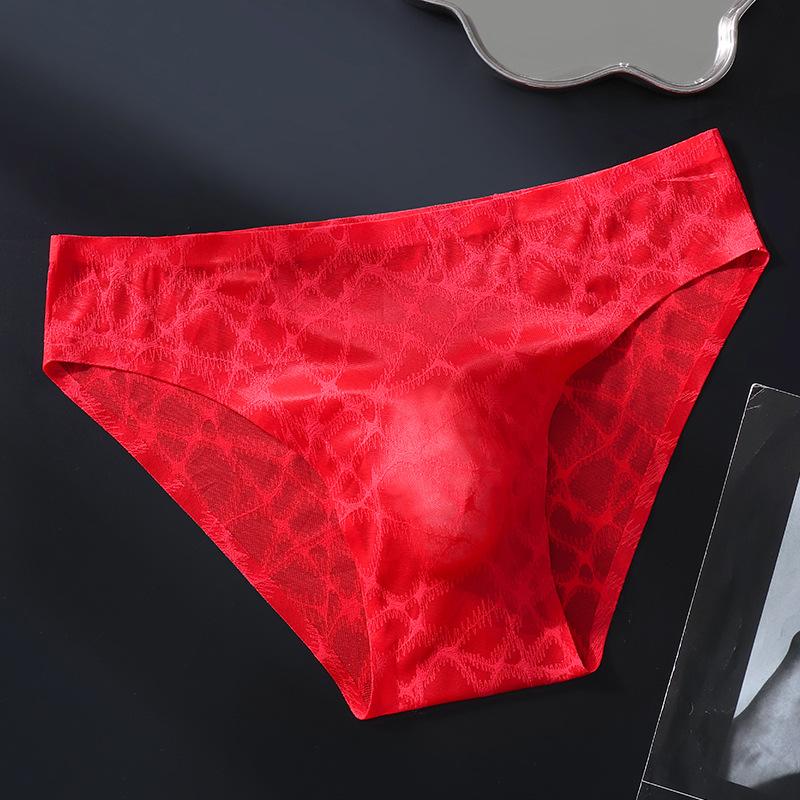Men Sexy Underwear Lace Thin Ice Silk Briefs Bulge Pouch Underpant Low Waist Solid Bikini Bottom Translucent Penis Pouch Panties