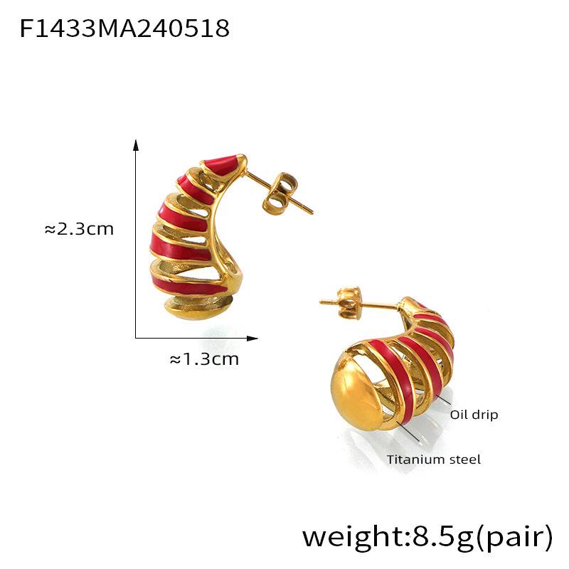 Colorful Spiral Water Drop Titanium Stud Earrings - Elegant Hollow Design, Non-Fading Luxury Jewelry