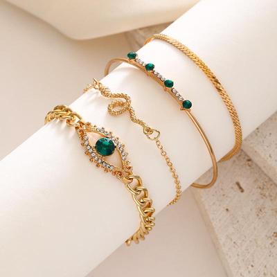 Schlangenarmband-Set mit grünen Diamanten und Augen: 4-teiliger grenzüberschreitender Modeschmuck für Damen