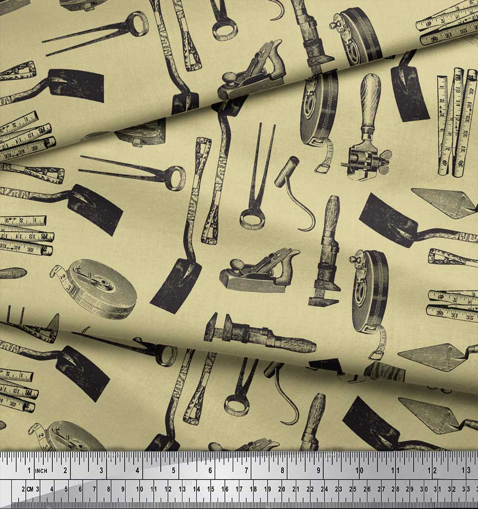 Soimoi Beige Japan Crepe Satin Fabric Gardening Tools & Hardware Print Fabric by the metre 42 Inch
