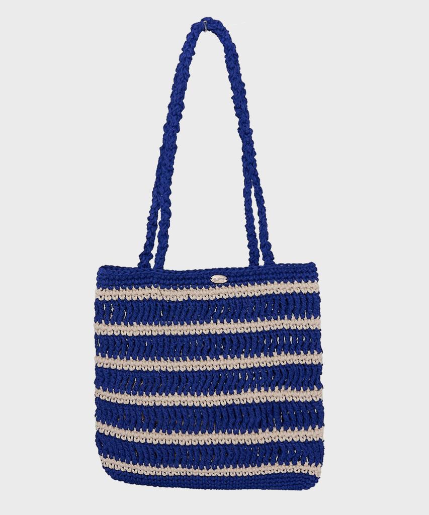 Slowslowly Moroccan Handmade Crochet Stripe Shoulder Bag _ Blue