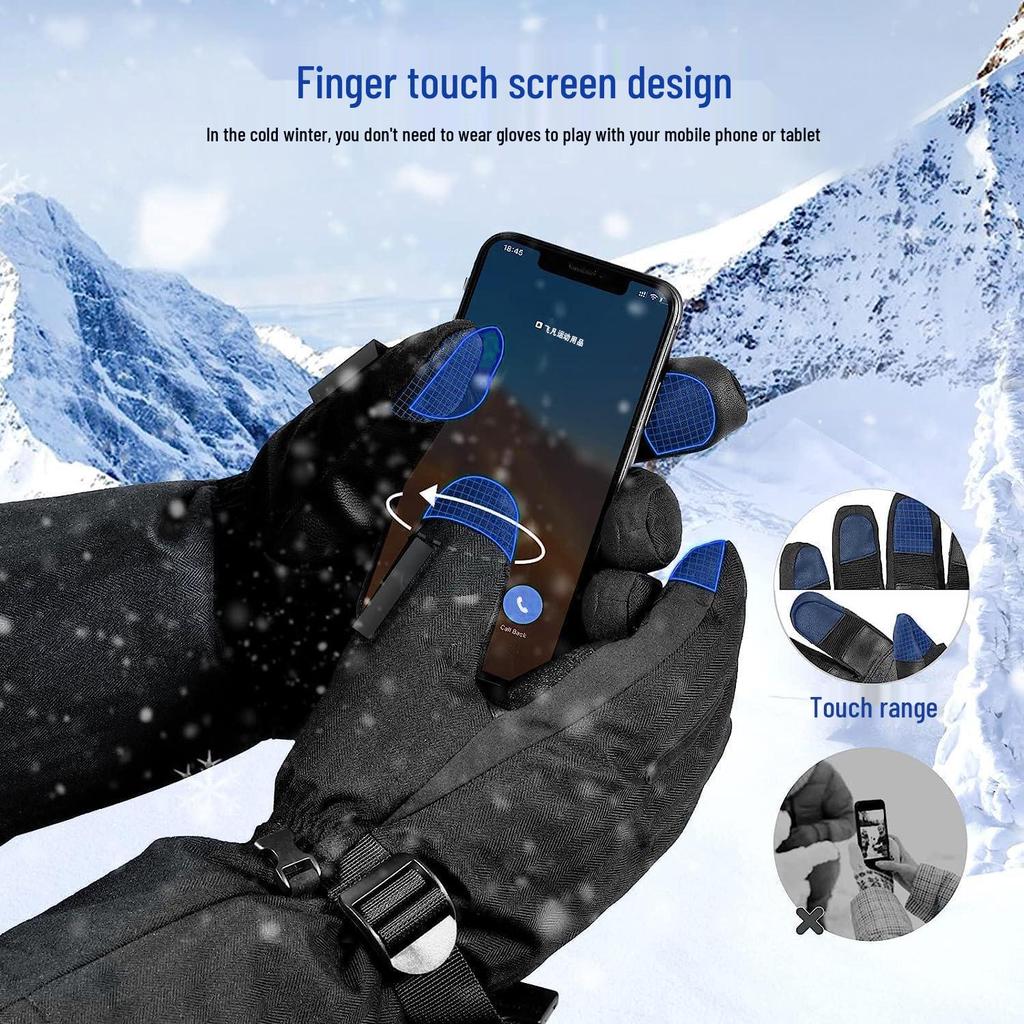 Winter Smart Heated Gloves: Three-Level Temperature Control, Waterproof, Cold-Proof, Rechargeable, Five-Finger Design for Outdoor Cycling.