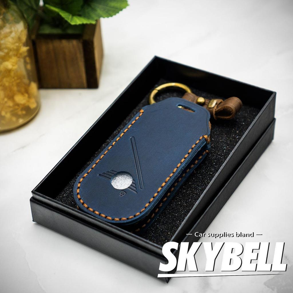 SKYBELL Echtes Leder Schlüsseletui für Mini Cooper F65, F66, F67, J01, J05 und U25 BMW Minis, Leder Schlüsselabdeckung, Smart Key Etui, Skybell (Marine)