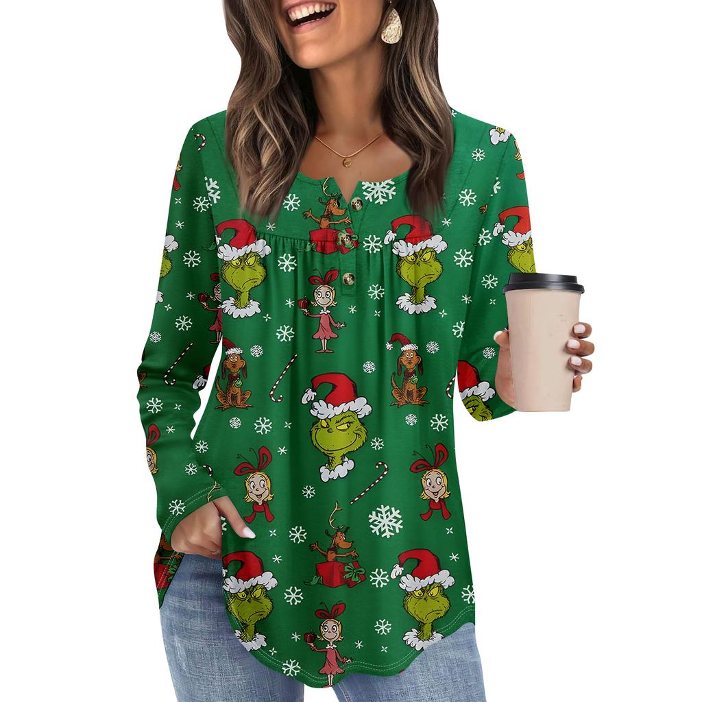 Women's Long Sleeve Tunic Loose Tops Casual Oversized Tops Pleated Tunic Button Down Casual Women's Print Tops