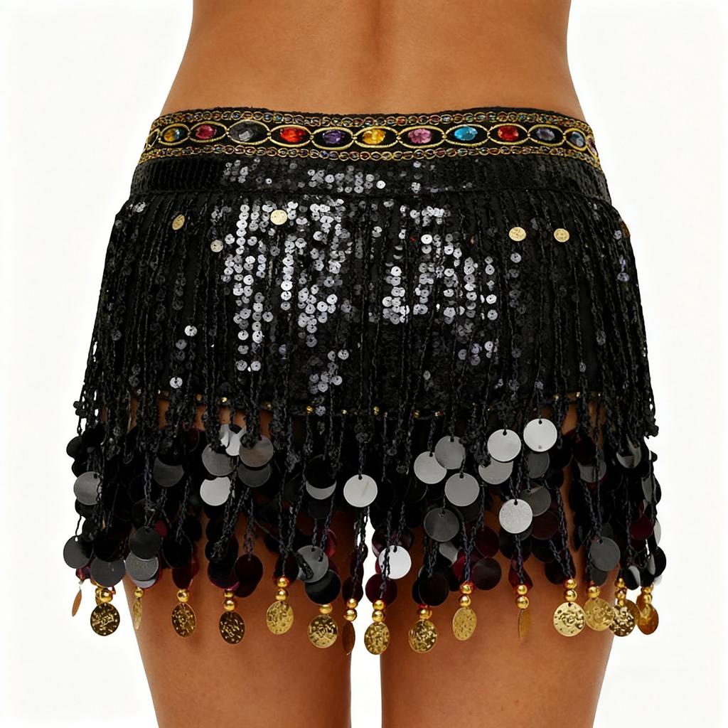 Γυναικεία ψηλόμεση σέξι μισή φούστα με παγιέτα αξεσουάρ μέσης με παγιέτες φουλάρι στη μέση