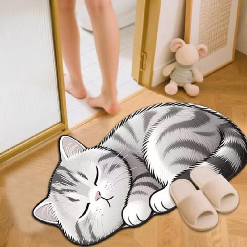 Floor Mat Non-Slip Backing Cat Design Easy Maintenance Versatile Rug Living Room Bathroom Kitchen Home Decor