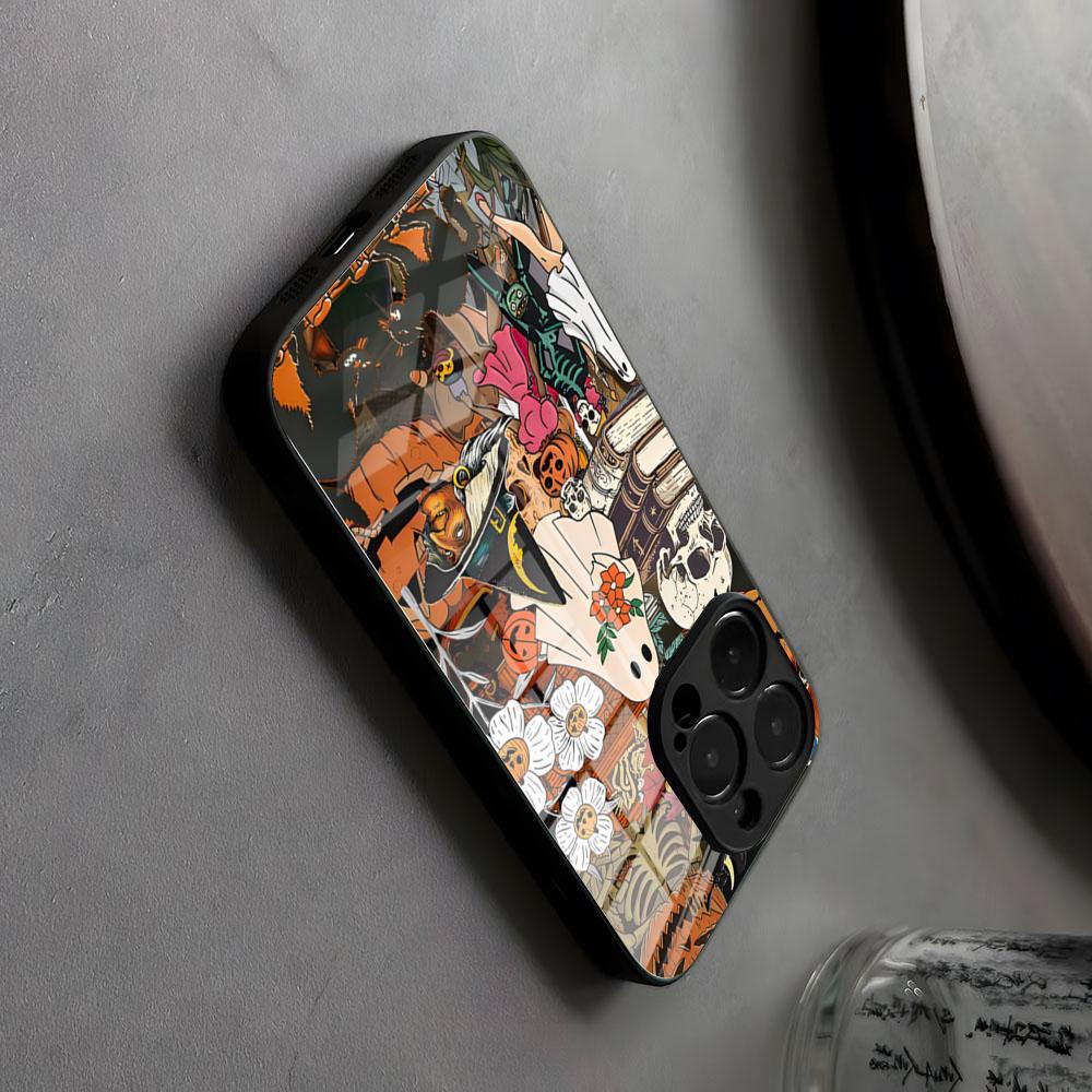 Happy Scary Halloween Phone Case Glass For IPhone17 Air 16 15 17 14 Pro Max 13 12 11 X Japanese Animation XS XR Plus For Samsung