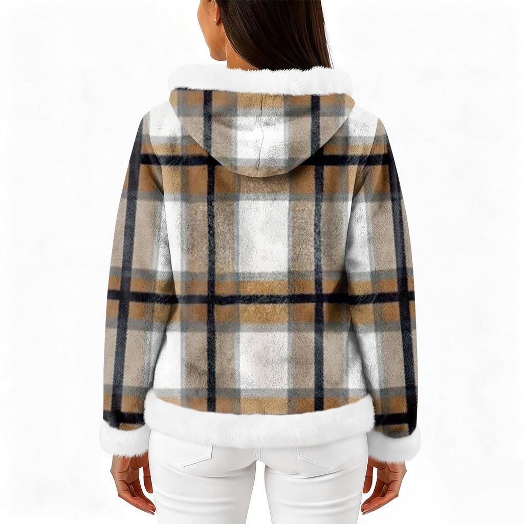 Cardigan Feminino Casual da Moda com Capuz e Zíper de Lã de Manga Comprida