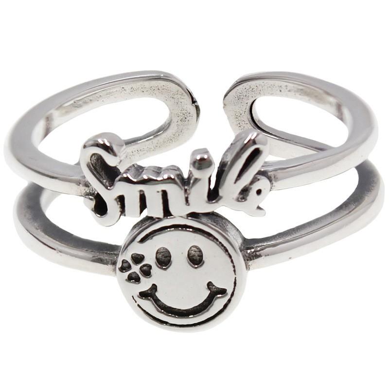 Adjustable Open Finger Ring Women Men Sterling Layered Smiley Face Geometric Letter Design INS Trendy Jewelry Adjustable Open Band