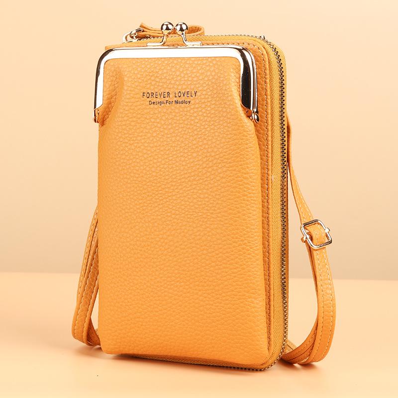 2022 Lychee Grain Solid Color Crossbody Shoulder Bag for Women - Korean Fashion Mobile Phone and Wallet Holder